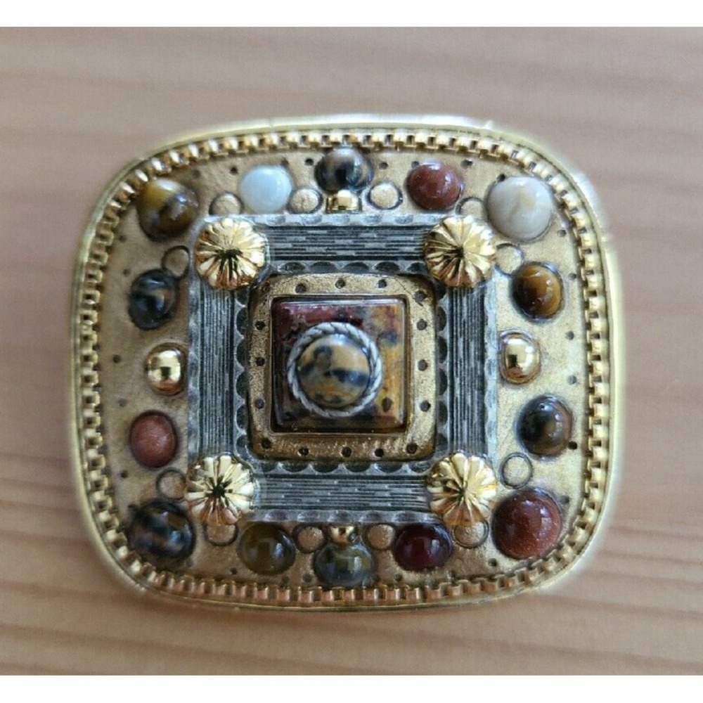 Vintage Michal Golan Browns Brass Gold Tone Pewter Pendant Pin Brooch Signed